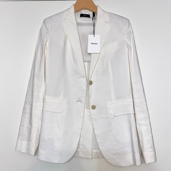 THEORY Classic Blazer Eco White Crunch Wash Size 0 NWT - Picture 1 of 10